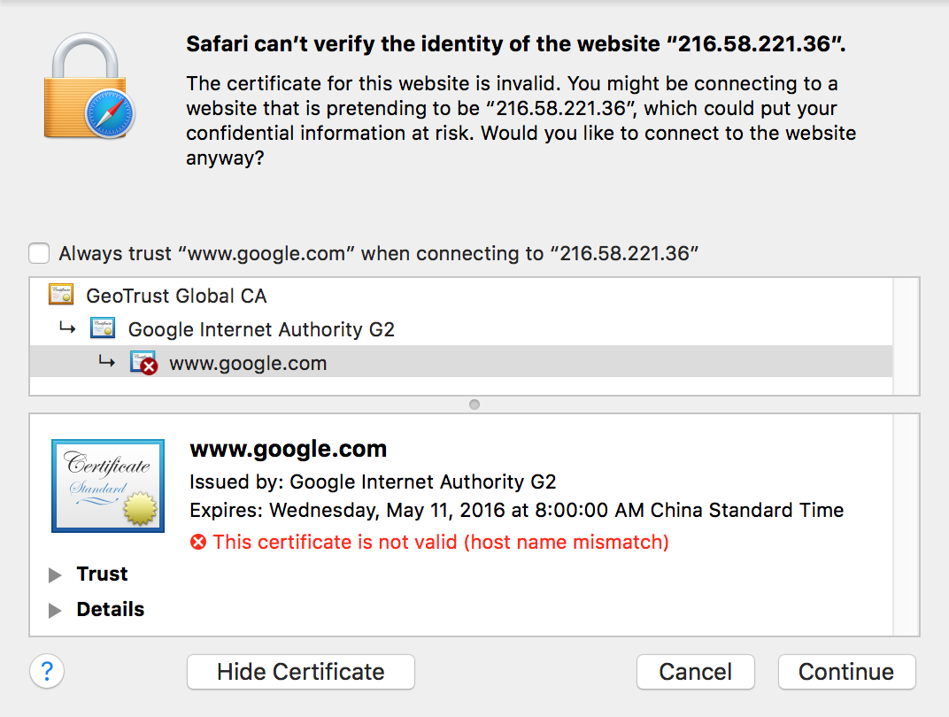 Google SSL Mismatch